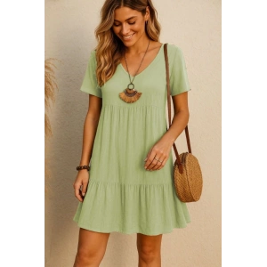 Kadın Kısa Kollu V Yakalı Fırfırlı Bürümcük Elbise