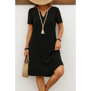 Kadın Kısa Kollu V Yakalı Kısa Janjan Krep Elbise