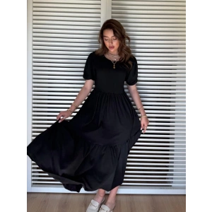 Kadın Kısa Kollu Yakası Açık Katlı Bürümcük Balon Elbise