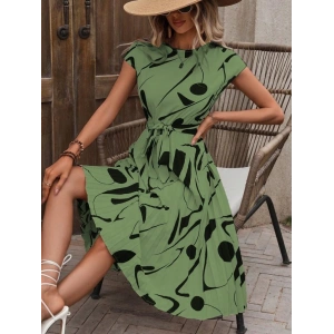 Kadın Kısa Yarasa Kollu Yuvarlak Yaka Beli Büzgülü Süprem Elbise