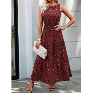 Kadın Kolsuz Bisiklet Yaka Beli Lastikli Desenli Süprem Elbise