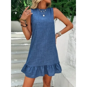 Kadın Kolsuz Bisiklet Yaka Fırfırlı Sofya Elbise