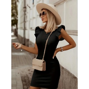 Kadın Kolsuz Omzu Volanlı Bisiklet Yaka Kaşkorse Mini Elbise