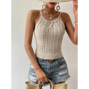 Kadın Kolsuz Sırt Dekolte Detay Askılı Triko Bluz