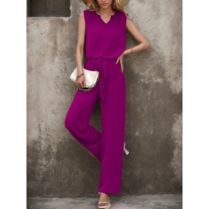 Kadın Kolsuz V Yakalı Aerobin Bluz Ve Belden Kuşaklı Pantolon Ikili Takım