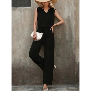 Kadın Kolsuz V Yakalı Aerobin Bluz Ve Belden Kuşaklı Pantolon Ikili Takım