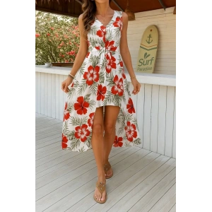 Kadın Kolsuz V Yakalı Desenli Süprem Tulum Elbise