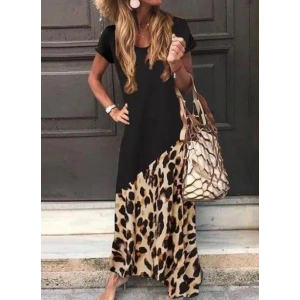 Kadın Leopar Garnili, Turlu Viskon Elbise