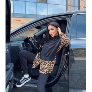 Kadın Leopar Ve Gömlek Detay Sweat Ve Pantolon Kili Takım