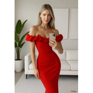 Kadın Madonna Yaka Küpür Detaylı Scuba Elbise