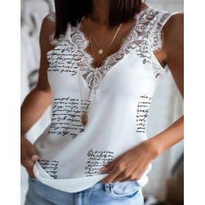 Kadın Mektup Desenli Dantel Detaylı Mikro Kumaş Bluz