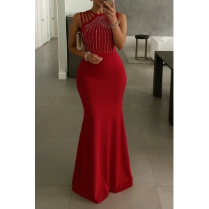 Kadın Omuz çoklu Askılı önü Taş Işlemeli Balık Kesim Janjan Krep Maxi Boy Elbise