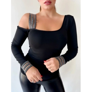 Kadın Omuz Dekolteli Taşlı şerit Detay Bluz