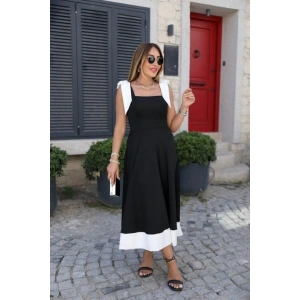 Kadın Omuzlardan Kurdela Askılı çift Renkli Kiloş Ithal Krep Elbise