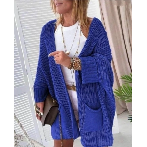 Kadın Oversize Kalıp Cep Detay Salaş Triko Hırka