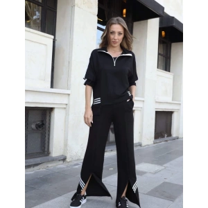 Kadın Polo Yaka Paça Yırtmaçlı Ribanalı İkili Takım