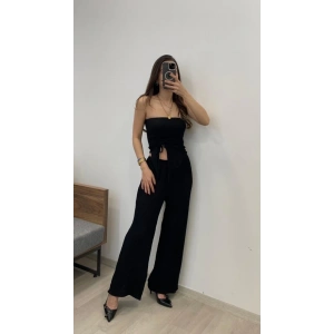 Kadın Sendy Kumaş Bağcık Detaylı Asimetrik Takım