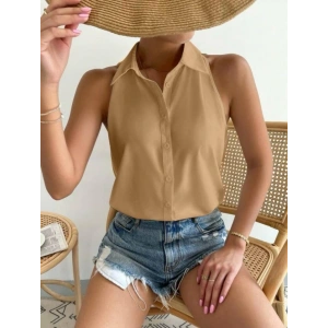 Kadın Sıfır Kol Dokuma Viskon Kumaş Gömlek