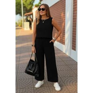 Kadın Sıfır Kollu Bisiklet Yaka Arkadan Bağlamalı Aer8bin Bluz Ve Pantolon Ikili Takım