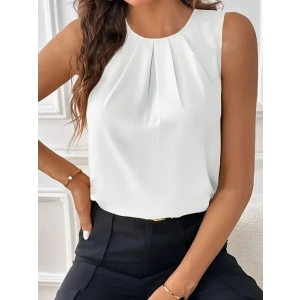 Kadın Sıfır Kollu Bisiklet Yaka önden Pileli Ithal Krep Bluz