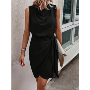 Kadın Sıfır Kollu Degaje Yakalı Yandan Bağlamalı Aerobin Elbise