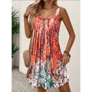 Kadın Sıfır Kollu Kare Yaka önden Pileli Salaş Süprem Elbise