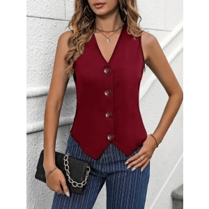 Kadın Sıfır Kollu V Yakalı önden Düğmeli Atlas Yelek