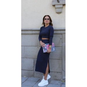 Kadın Soft Kaşkorse Kumaş Bluz Ve Yırtmaç Detaylı Etek Ikili Takım