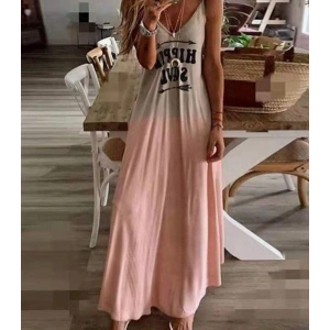 Kadın Süprem Kumaş Dijital Baskılı Askılı Maxi Boy Askılı Elbise