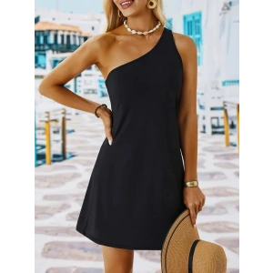 Kadın Tek Omuz Askılı Krep Mini Elbise