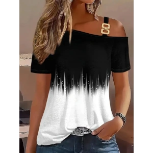 Kadın Tek Omuzdan Açık Askı Detaylı Desenli Süprem Bluz