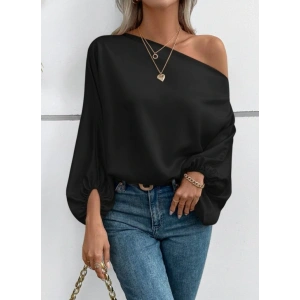 Kadın Tek Omuzu Açık Uzun Kollu Salaş Sandy Bluz