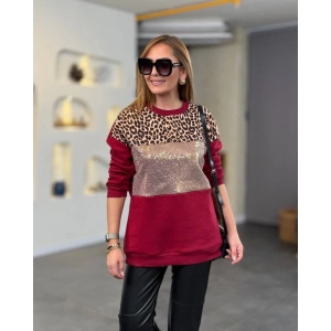 Kadın üç Iplik şardonlu Kumaş Leopar Desenli Bluz