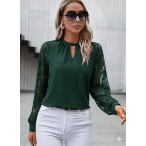 Kadın Uzun Dantel Kollu Yuvarlak Yakalı Sandy Bluz