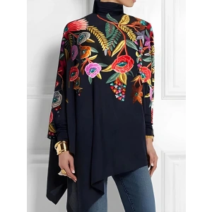 Kadın Uzun Kollu Balıkçı Yaka Asimetrik Kesim Mikro Bluz