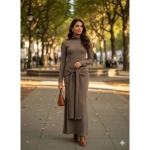 Kadın Uzun Kollubalıkçı Yaka Bürümcük Kumaş Kuşak Dahilkalem Elbise