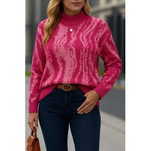 Kadın Uzun Kollu Balıkçı Yaka çok Renkli Triko Bluz