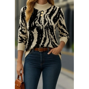 Kadın Uzun Kollu Balıkçı Yaka çok Renkli Triko Bluz