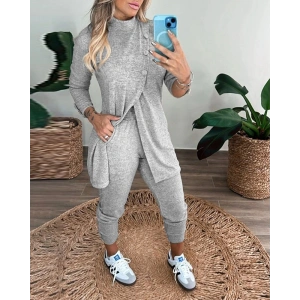 Kadın Uzun Kollu Balıkçı Yaka önden Düğmeli Bluz Ve Pantolon Yumoş Ikili Takım