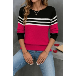 Kadın Uzun Kollu Bisiklet Yaka çok Renkli Triko Bluz