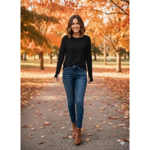 Kadın Uzun Kollu Bisiklet Yaka Dalgıç Kumaş Bluz