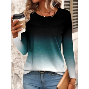 Kadın Uzun Kollu Bisiklet Yaka Desenli Süprem Bluz