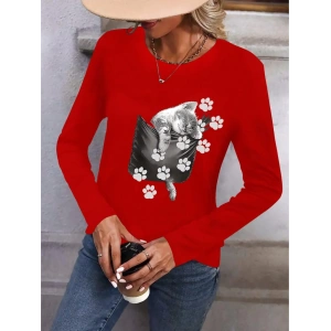 Kadın Uzun Kollu Bisiklet Yaka Desenli Viskon Bluz