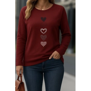 Kadın Uzun Kollu Bisiklet Yaka Desenli Viskon Bluz