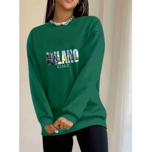 Kadın Uzun Kollu Bisiklet Yaka Desenli Viskon Iki Iplik Bluz