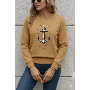 Kadın Uzun Kollu Bisiklet Yaka Desenli Viskon Iki Iplik Bluz