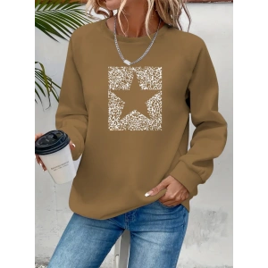 Kadın Uzun Kollu Bisiklet Yaka Desenli Viskon Iki Iplik Bluz