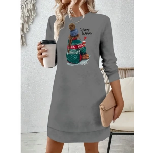 Kadın Uzun Kollu Bisiklet Yaka Desenli Viskon Iki Iplik Elbise