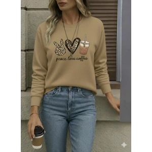 Kadın Uzun Kollu Bisiklet Yaka Kalp Desenli Viskon Iki Iplik Bluz