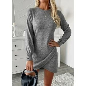 Kadın Uzun Kollu Bisiklet Yaka önden Asimetrik Kesim Detaylı Mini Yumoş Elbise